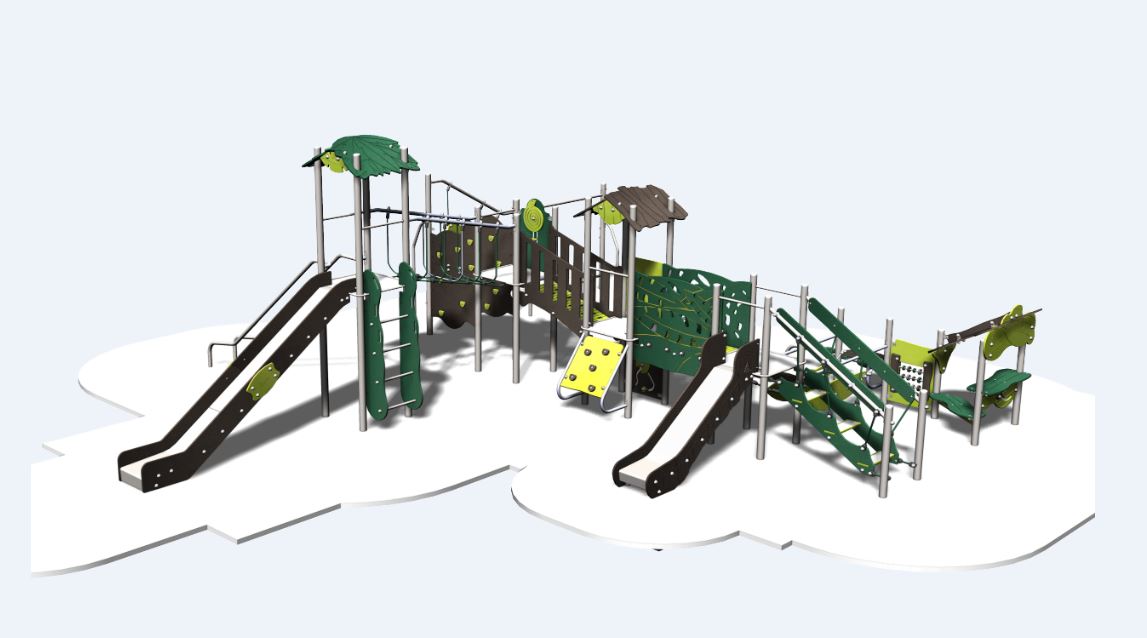 Structure de jeux combinées - Amazone 2 tours - AMA21205I - Créa Equipements - pour enfants de 2 à 8 ans, avec toboggan, mur d'escalade et passerelle_1