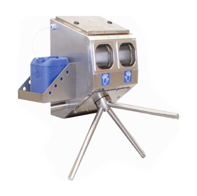 Contrôle de passage en acier inoxydable - Tourniquet et support-bidon intégré - Désinfection bimanuelle - ECO_1