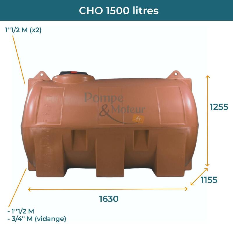 Cuve 1500l Aérienne De Récupération D'eau - Réservoir Horizontal Terracotta - Elbi Cho1500_1