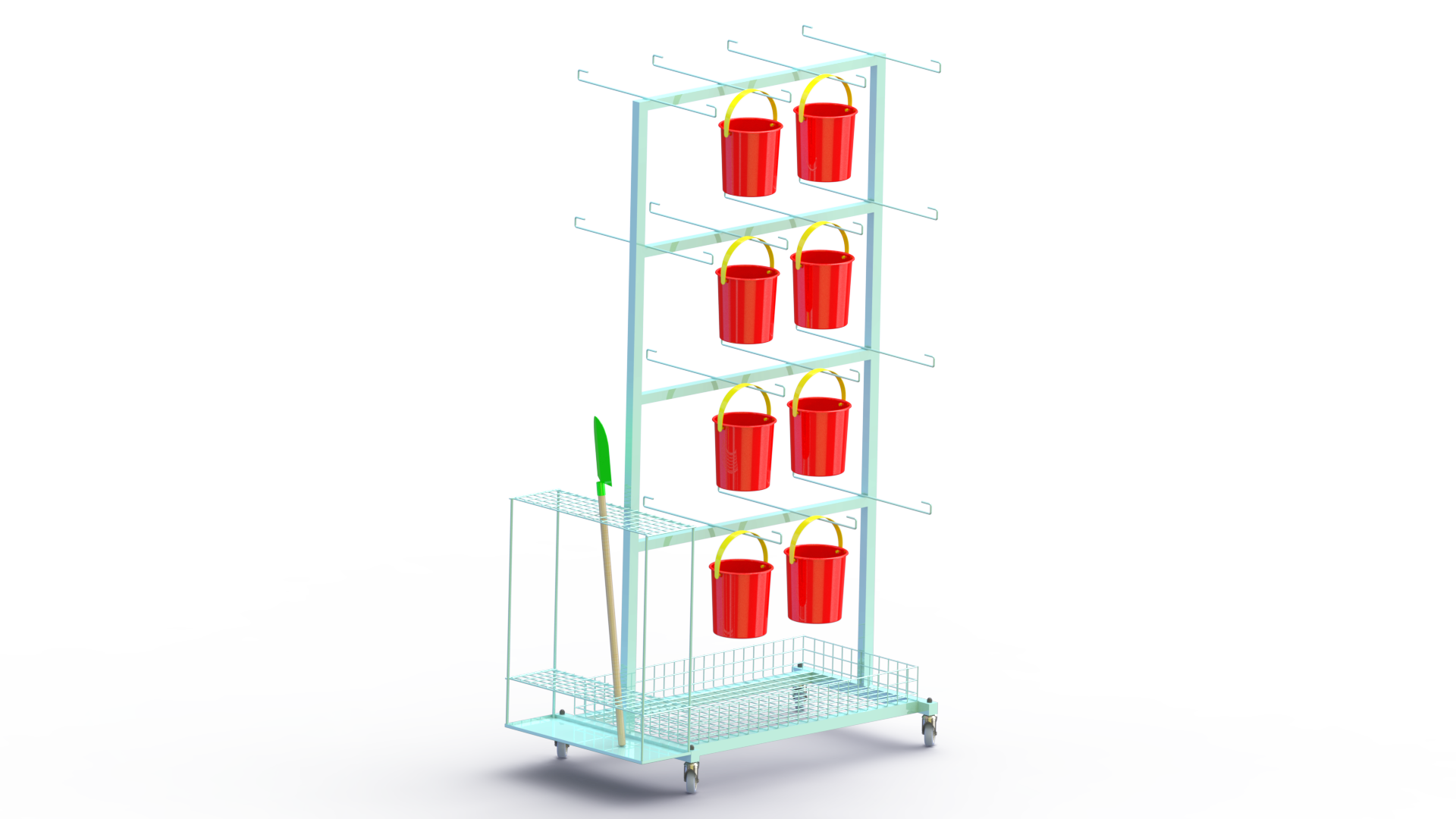 Présentoir mobile en métal - avec crochets et paniers pour commerce, distribution et tourisme_1