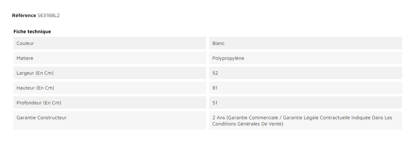 S6316BL2 - Lot de 2 chaises empilables Gruvyer en polypropylène blanc - Weber Industries - largeur 52 cm_1