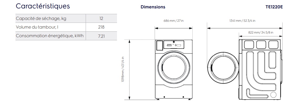 Sèche-linge professionnel rapide - myPRO TE1220 Electrolux Professional - Capacité 12 kg, conçu pour petites structures_1
