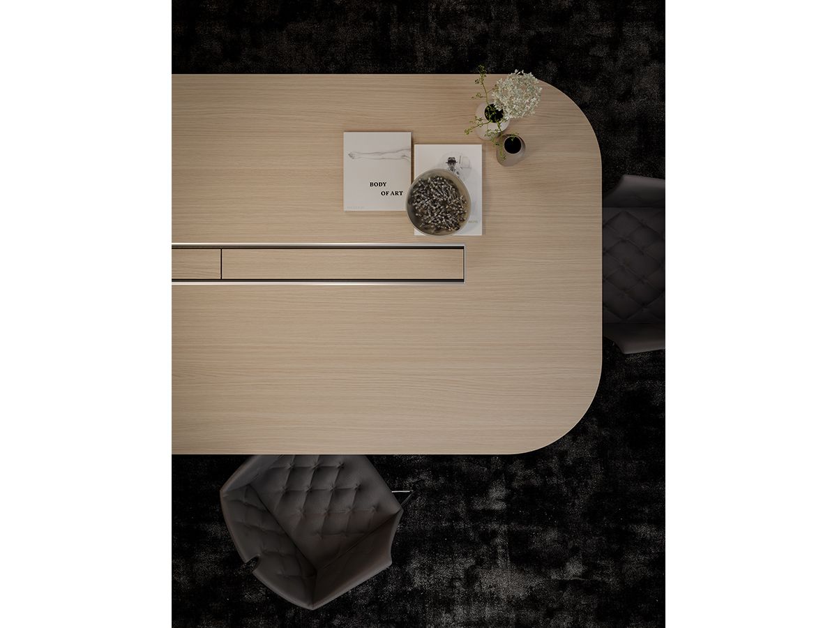 Table de réunion arrondie FIRST - Passage de câbles avec trappes top access en aluminium, jusqu'à 16 personnes_1