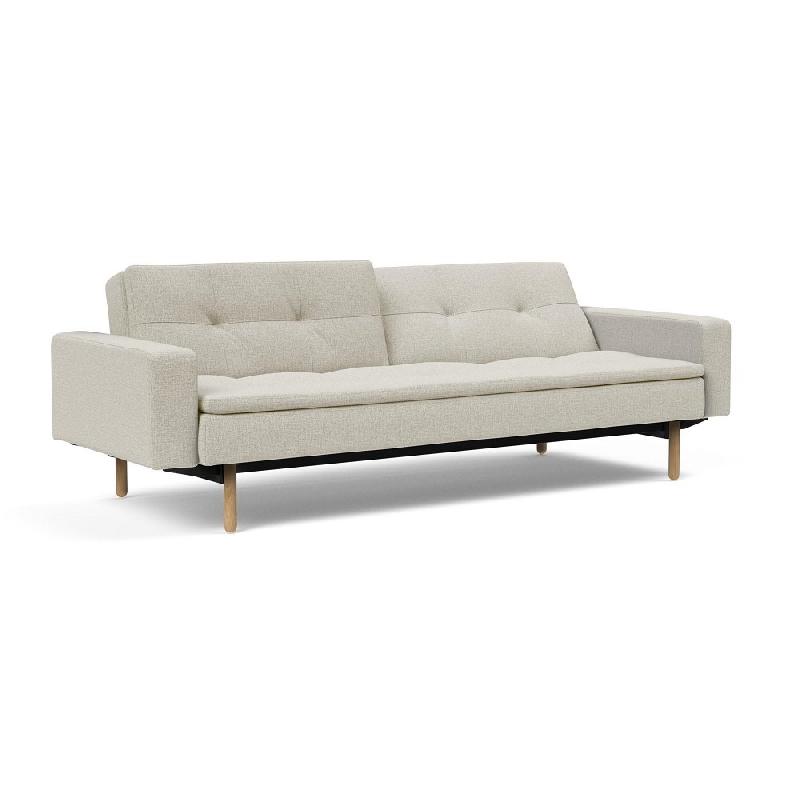Canapé design Dublexo Stem avec accoudoirs - Convertible lit 115x210 cm - Pieds chêne - Tissu Mixed Dance Natural_1