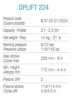 Crics pneumatiques Dplift 224 - Dino Paoli - capacité 2T - poids 14 kg_1