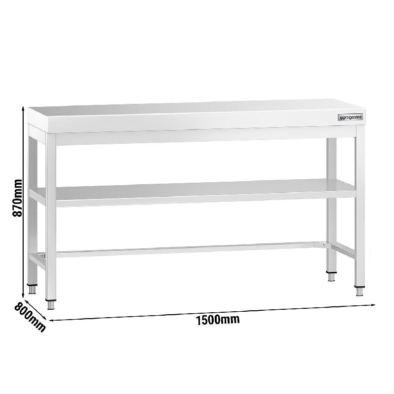Table Inox de Travail Centrale Premium avec Etagère et Renfort - Profondeur 800 mm - 1500_1