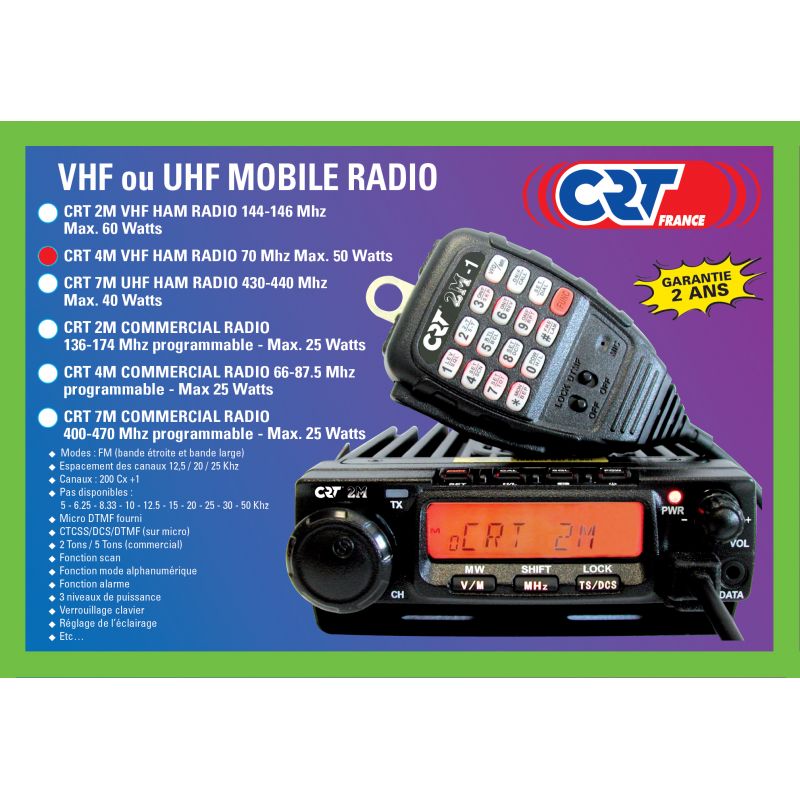 4m HAM - Émetteur-récepteur radio CRT - Mode FM (bande étroite et large) - 70 MHz - Puissance jusqu'à 50W - 200 canaux_1