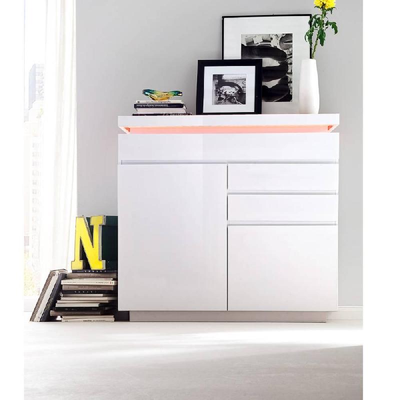 Buffet haut Ocean - laqué blanc brillant, 2 portes, 3 tiroirs, LED inclus_1