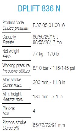 Crics pour véhicules lourds - DPLIFT 836 N - Dino Paoli - Capacité : 80/50/25/15T_1