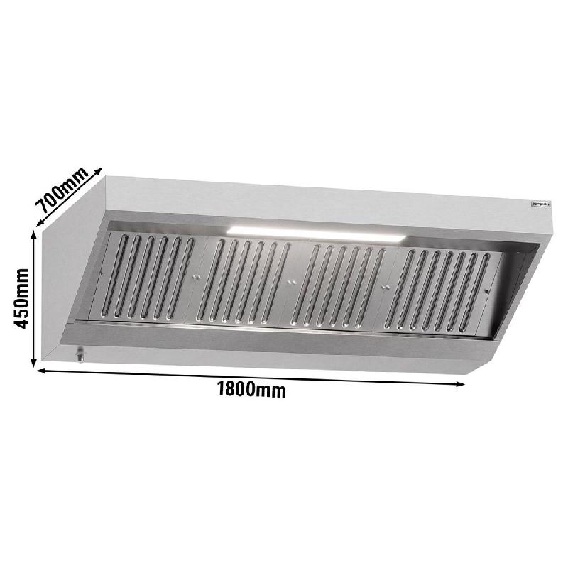 Hotte murale inox statique 1m80 avec filtre et éclairage | Profondeur 700 mm_1