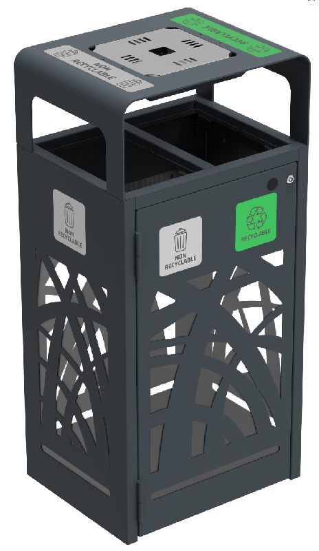 Corbeille de tri CYBEL 2x60L - Anti-nuisible avec cendrier 1.5L - Gris Anthracite et Effet Corten_1