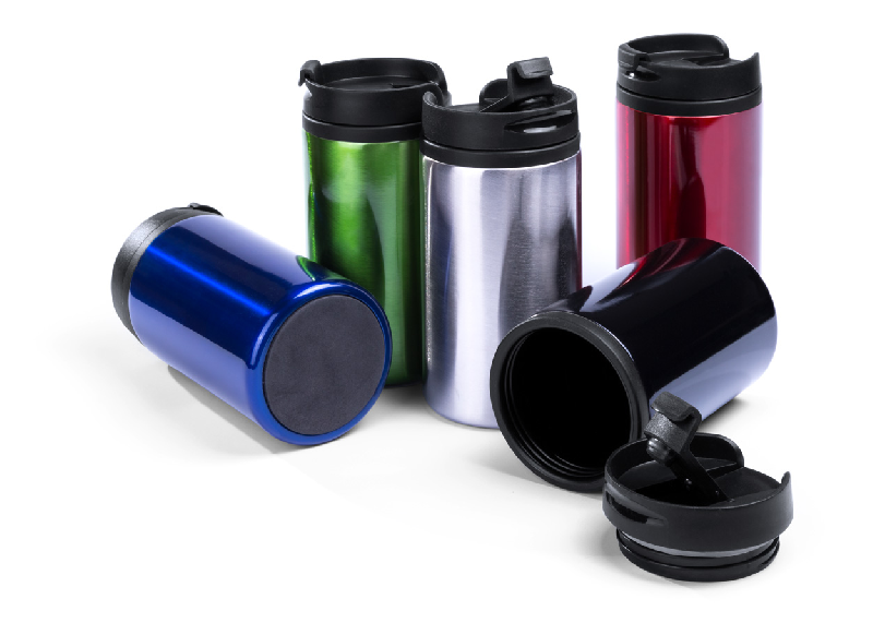 Mug thermos - acier inoxydable 280 ml avec couvercle plastique et bec verseur - couleur argenté_1