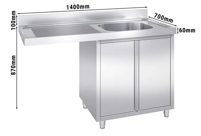 Plonge avec passage lave-vaisselle 140 x 70cm et placard - cuve à droite l60 x p50 x h30 cm_1