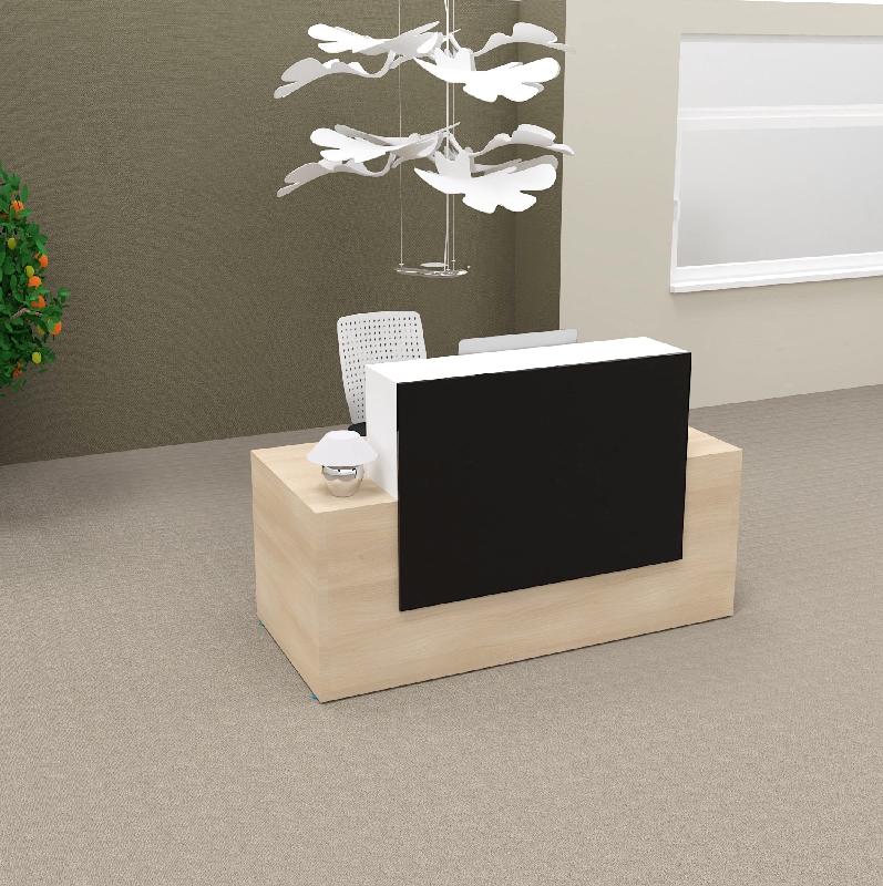 Banque d'accueil ton bois Pano - Ofitres - 120, Hêtre clair, Noir brillant / mélaminé blanc_1