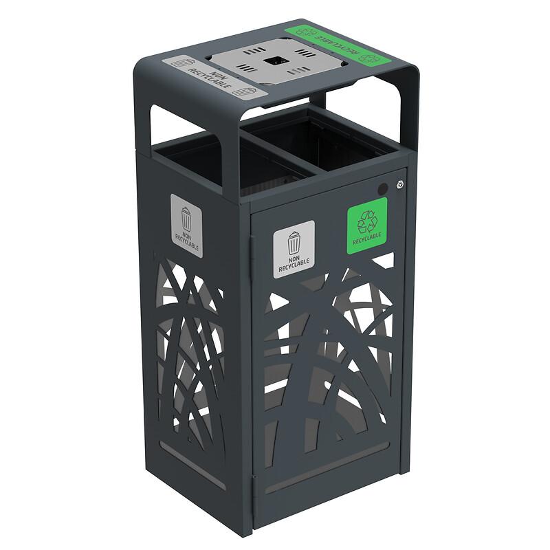 Corbeille à poser ou à fixer 110L CYBEL - Référence 59300/59330 - Effet corten mat texturé - Fabrication française - Métal ajouré - Anti-nuisibles avec cendrier_2