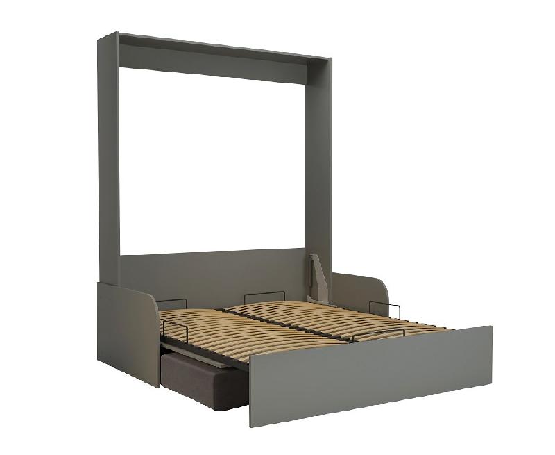 Armoire lit escamotable DYNAMO SOFA - accoudoirs - structure gris mat - canapé gris - couchage 160x200 cm_1