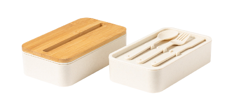 Lunch box en plastique PP - couvercle en bambou avec support téléphone - 2 compartiments de 700 ml avec couverts inclus_1