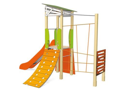 3723 - Ma Cabane, structure pour aire de jeux - Transalp - 1 tour filet avec toboggan, pont levis et mur d'escalade_1