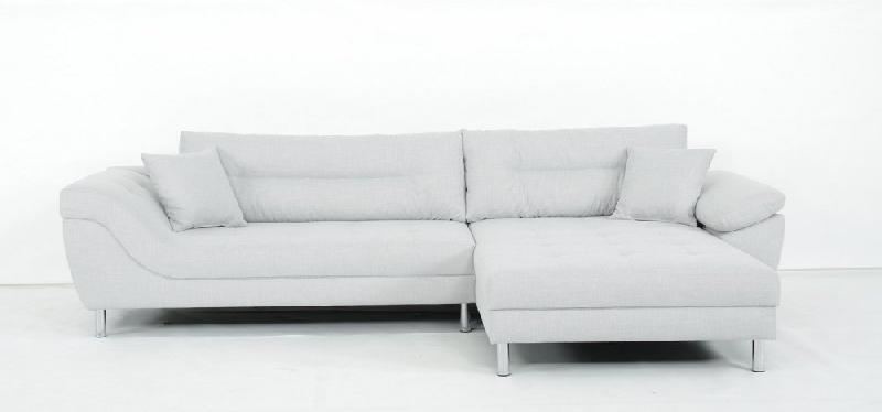 Canapé d'angle fixe droite TIPIX - Tissu Bergamo gris clair - Manchette relevable et méridienne réversible_1