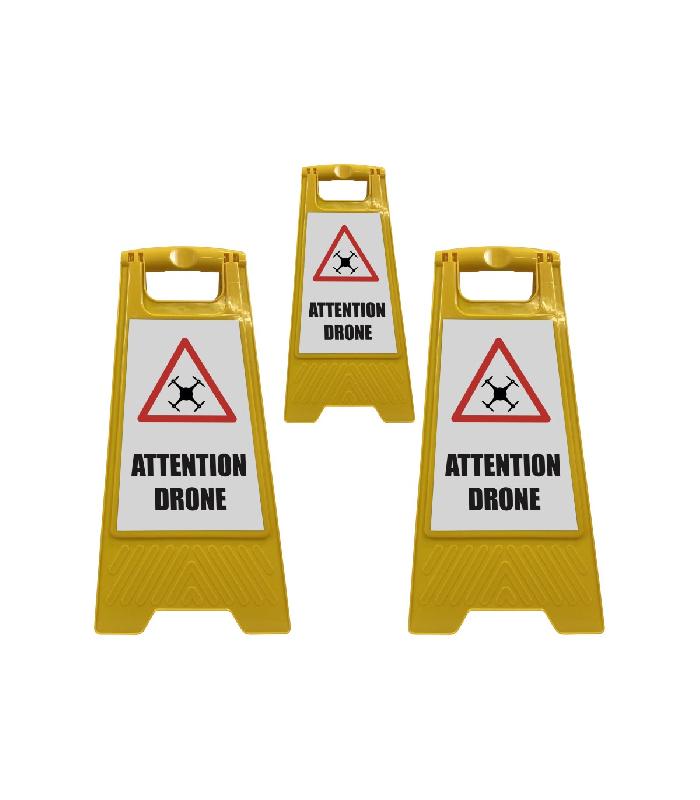 Chevalet de signalisation 'DRONE' (fond blanc) - Lot de 3 - Référence : BCS-YELLOW-DRONE-BX3_1