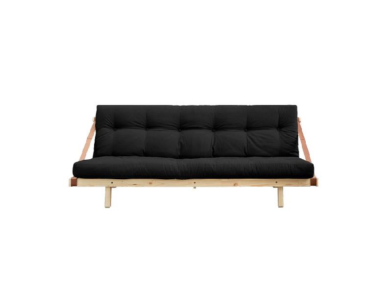 Banquette futon JUMP en pin massif - Coloris gris foncé - Couchage 130 x 190 cm - Design scandinave et lanières en cuir_1