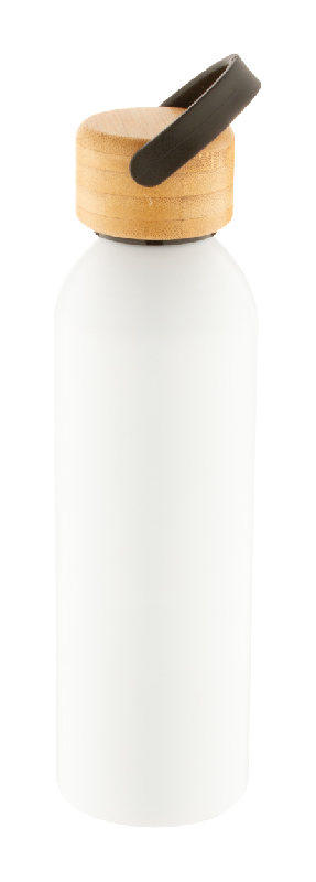 Bouteille en aluminium - couvercle en bambou - 600 ml - couleur blanche_1