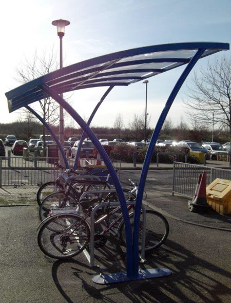 Abri vélo ouvert New York - structure en acier galvanisé ou revêtement poudre - toiture polycarbonate anti-escalade - pour 10 vélos_0