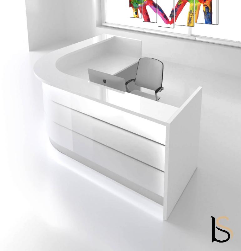 Banque d'accueil d'angle arrondie Valde - MDD - Blanc brillant_1