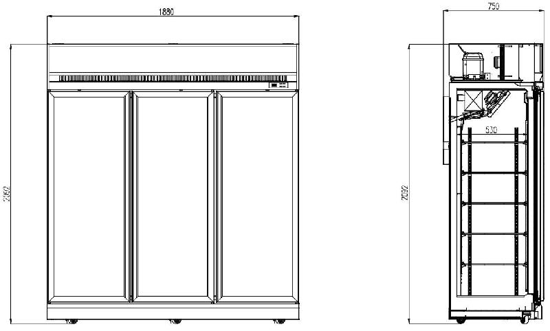 Congélateur 3 portes en verre ins-1530f négative 7455.2430 COMBISTEEL_1