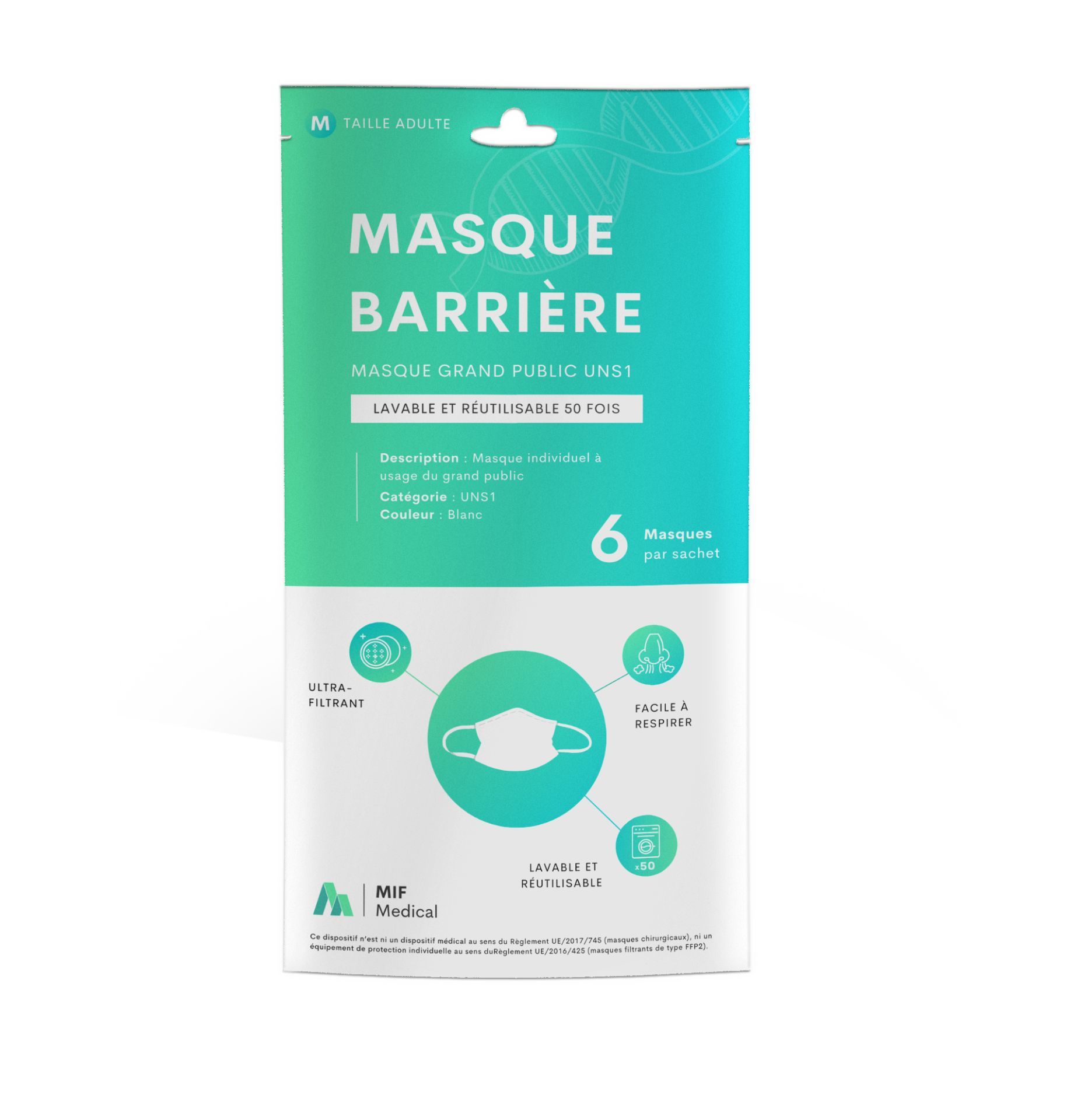 Masque lavable UNS1 - 50 lavages - MIF MEDICAL - Réf. MIF-UNS1-A - Catégorie professionnelle_0