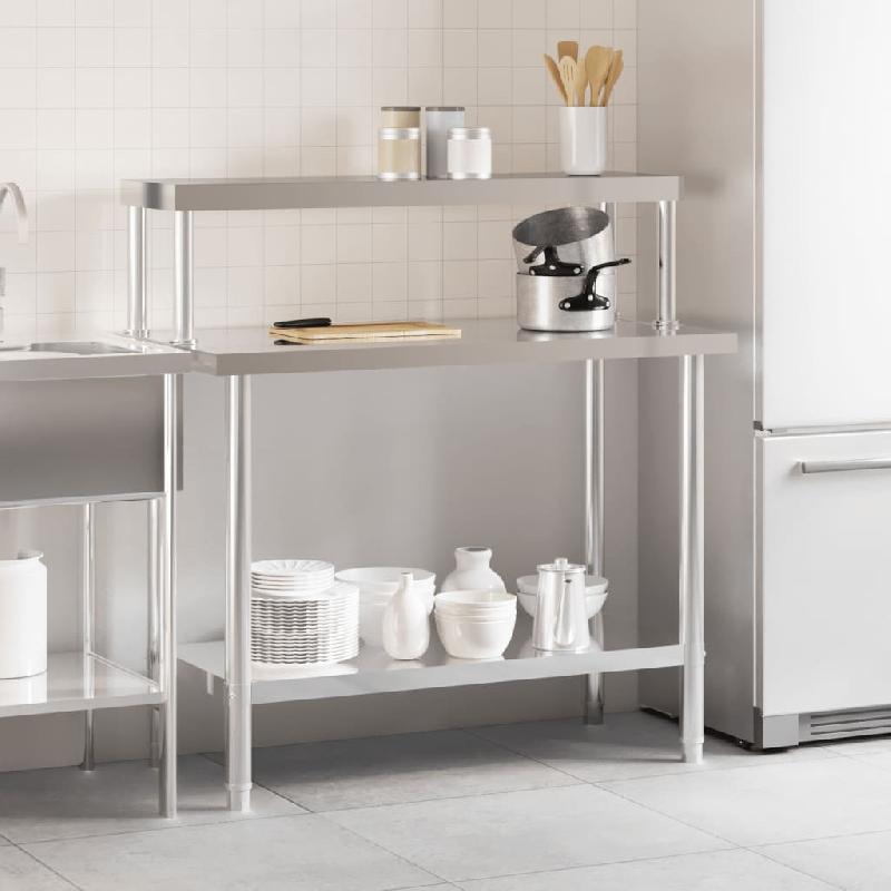 Vidaxl table de travail de cuisine avec étagère 110x55x120 cm inox 3208895_1