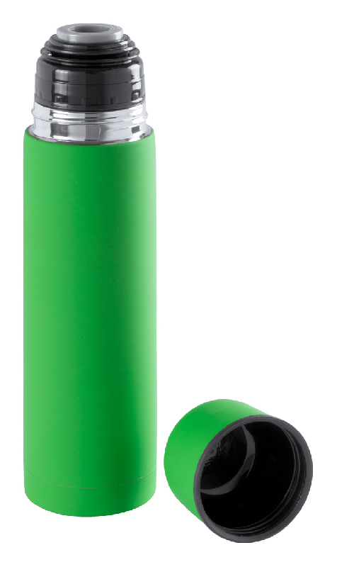 Thermos en acier inoxydable - finition caoutchoutée - 500 ml - couleur verte - livré avec boîte en papier_1