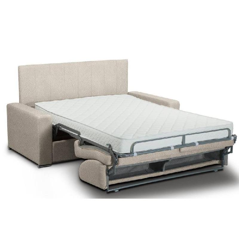 Canapé lit CanapExpress - Lattes 160cm - Matelas Memory 22cm - Tête de lit intégrée - Cuir vachette beige_1