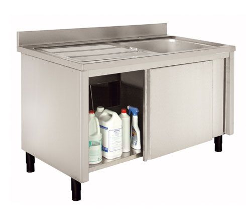 Meubles plonges - Sofinor - tout inox AISI 304L, bords droits, largeur 600 ou 700 mm, avec bac et portes coulissantes_1