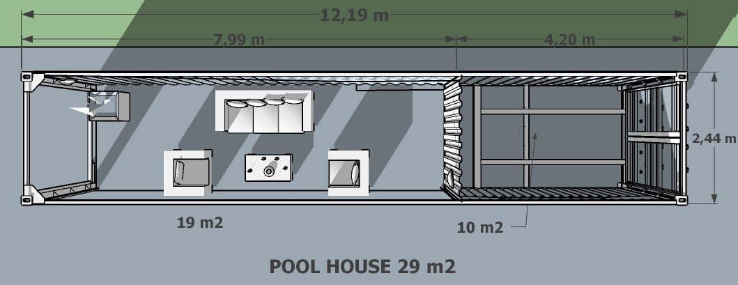 Pool house Kub 2 - espace terrasse et stockage pour local technique piscine - container 40 pieds contemporain_1