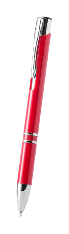 Stylo à bille en plastique - grip et clip argentés - encre bleue - couleur rouge - poids 9g_1