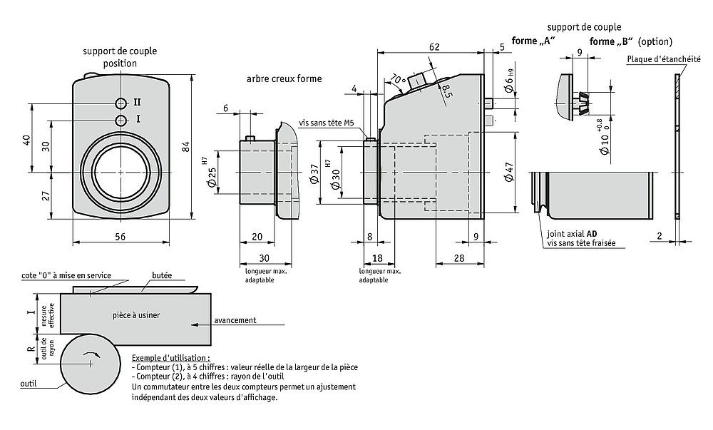 DA10R - Indicateur de position électronique - SIKO - modèle à deux compteurs pour fraiseuses à bois - arbre creux jusqu'à 30 mm Ø_1