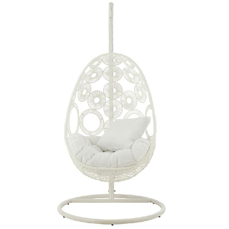 Fauteuil suspendu VANA - Aluminium et roseau blanc - Intérieur/extérieur - Bohème chic - Capacité 125 kg_1