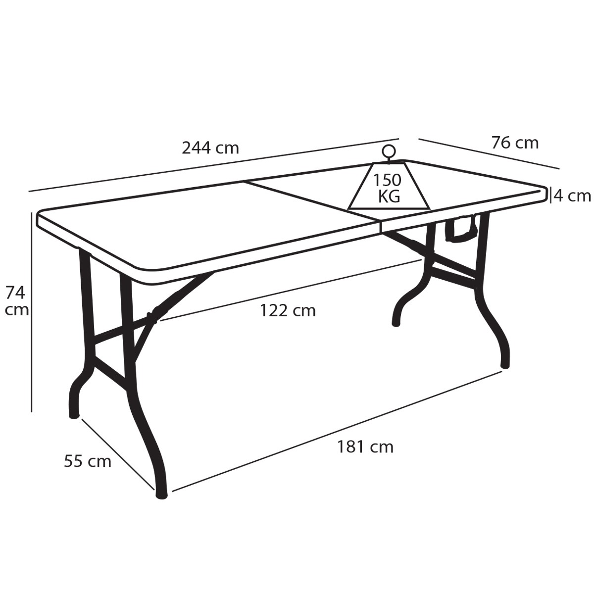 Lot de 5 tables pliantes 244 cm - usage intérieur/extérieur - structure acier époxy et plateau PEHD_1