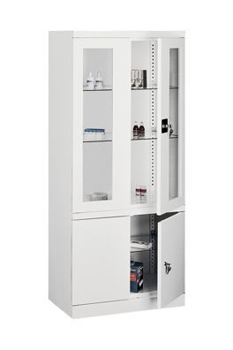 Meubles de rangement médicaux - Armoire avec parties basse métallique et haute vitrée - Norme EN 12150_1