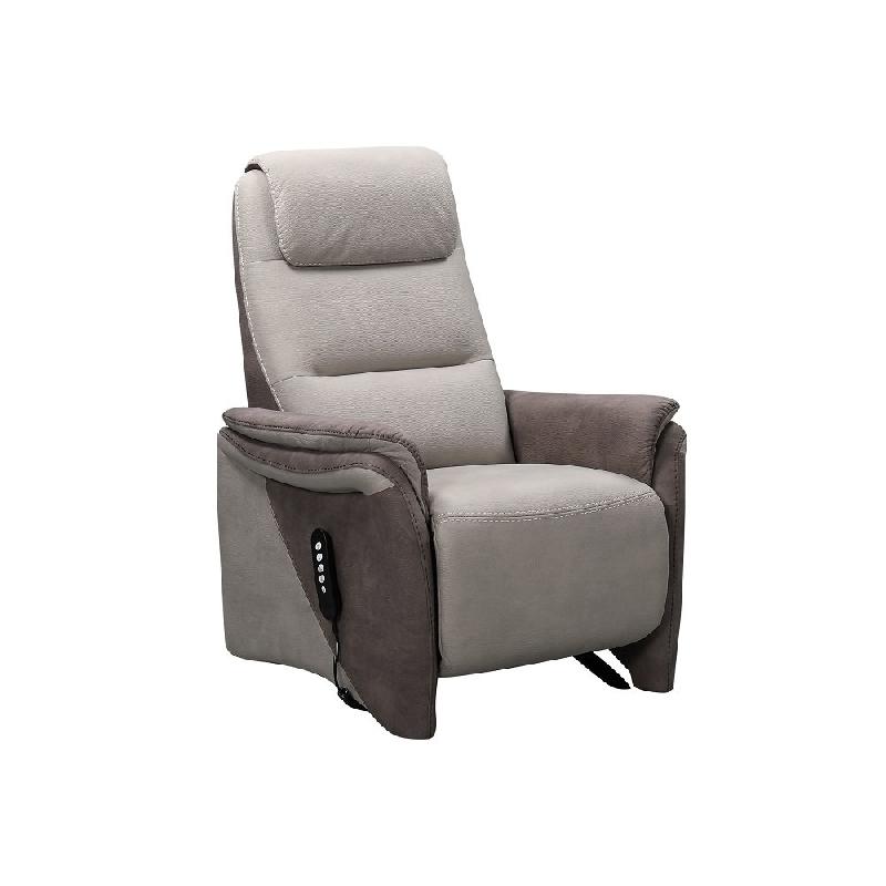 Fauteuil relax releveur électrique Zilia - bi-moteur, microfibre mastic/brun taupé - têtière ajustable_1