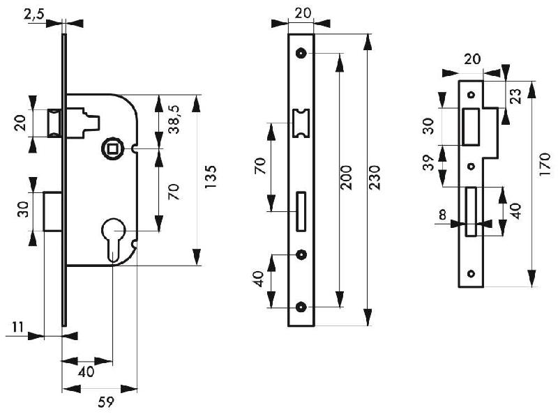 Serrure encastrable pour porte d'entrée - Z/BC - Réversible, acier embouti, axe 40 mm_1