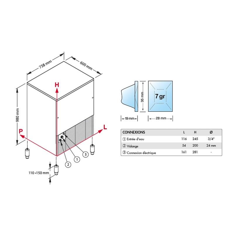 Machine à glaçons cubes 105kg/24h réserve 35kg condenseur air Brema_1