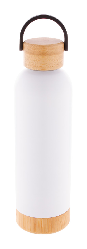 Thermos - Bouteille isotherme double paroi en acier inoxydable avec couvercle et base en bambou - 500 ml_1
