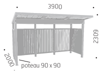 Abri bus MBAV003 - Structure et bardage en bois - 390 x 200 cm - Pin sylvestre classe IV - Toiture cobacier bleu_1