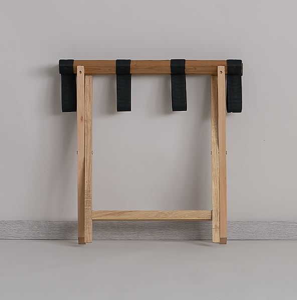 Porte-valises en bois naturel - cadre en bois massif avec bandes de nylon solides_1
