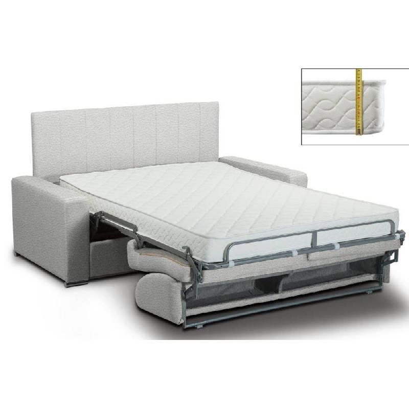 Canapé lit 3 places express RENATONISI - 140 cm - Tête de lit intégrée - Cuir vachette blanc cassé - Matelas 16 cm_1