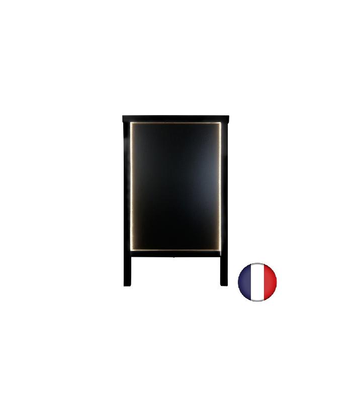 Chevalet stop trottoir en bois avec éclairage LED - 90 x 55 cm - Référence : LSTF49N+LED_1