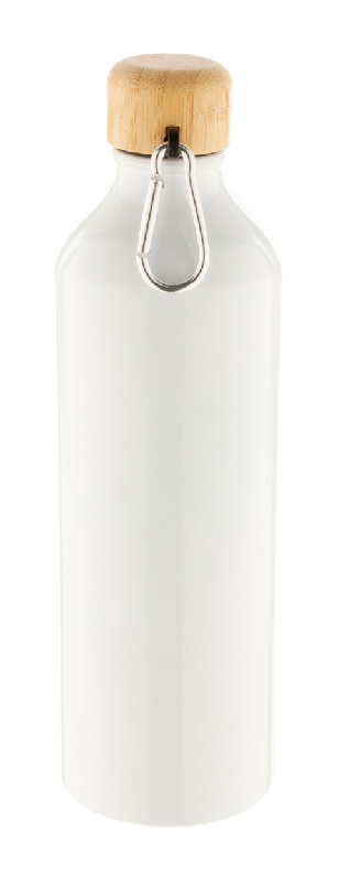Bouteille en aluminium 800 ml - couvercle en bambou et mousqueton - couleur blanche_1