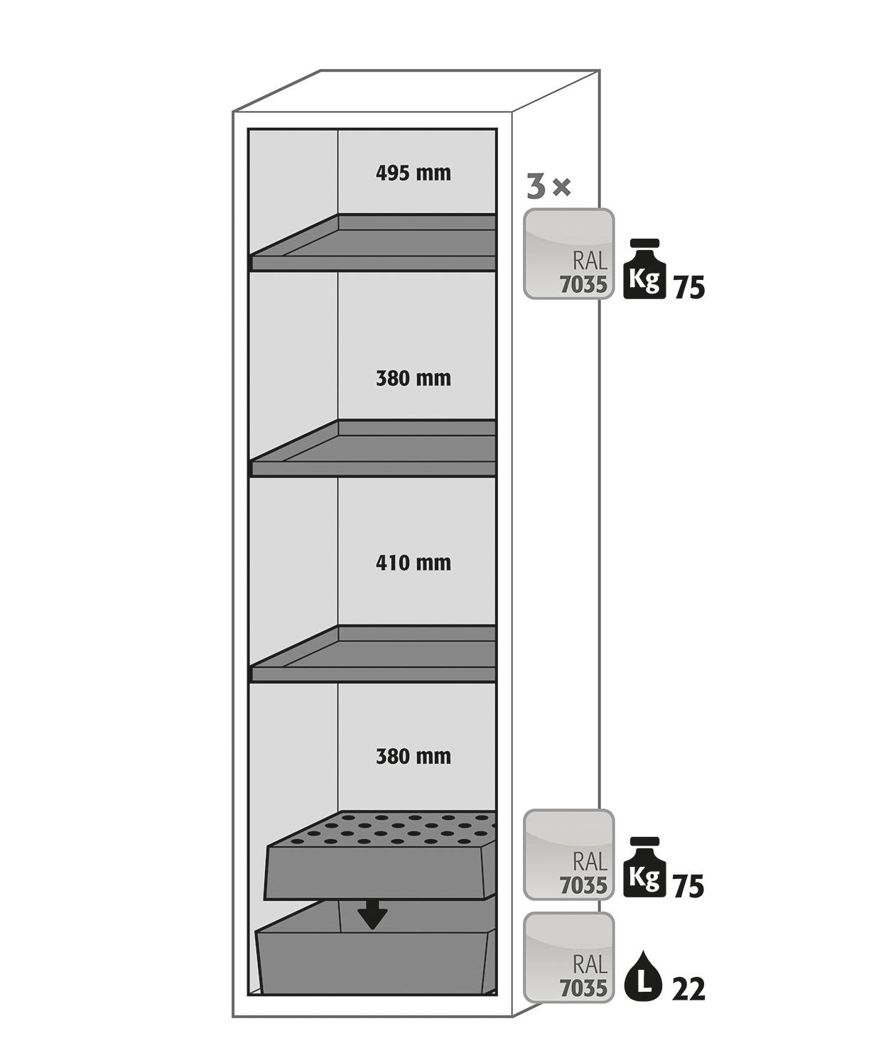 Armoire de sécurité S-PHOENIX Vol.2-90 - Modèle S90.196.060.FDAC - Réf 30235-001-33659 - Type 90 avec portes pliables, système TSA_1